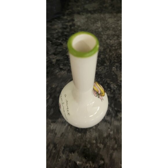 Vintage 1974 Joan Walsh Anglund Bud Vase With Girl & Sweet Remembrance Design - Picture 9 of 16